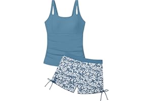 Aulyffo Girls Tankini Swimsuit 2 Piece Bathing Suits for Girls Square Collar Swim Tank Top and Drawstring Bottoms for 9-16Y