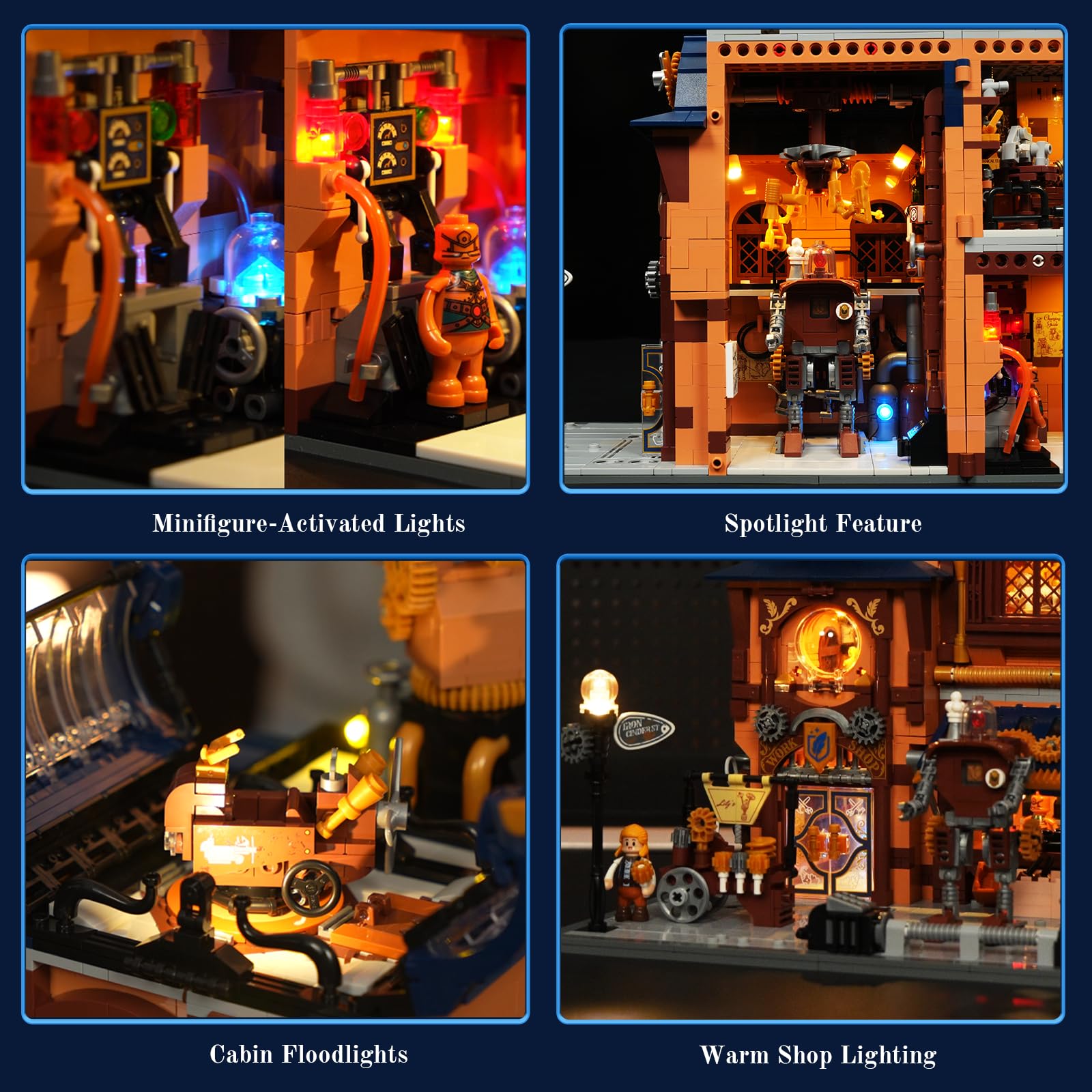 Lumibricks Steampunk Mechanische Werkstatt mit Beleuchtung, 2006 Klemmbausteine, Gebäude-Modell mit Schnellmontage & beweglichen Elementen, Sammler-Bauset für Erwachsene und Jugendliche 3