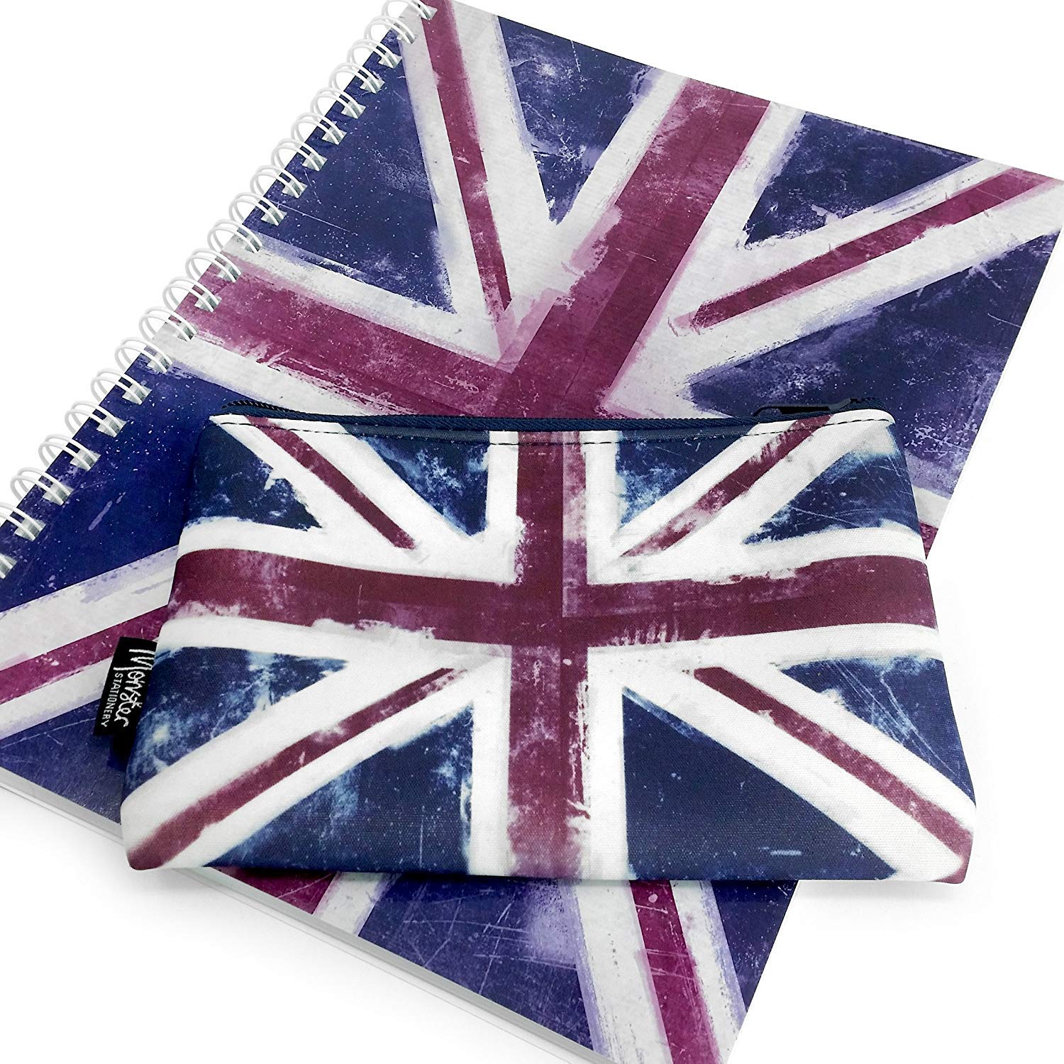 Monster Stationery - A4 Lined Notebook & Matching Neoprene Pencil Case - Made in UK - Distressed Flag Series - Union Jack