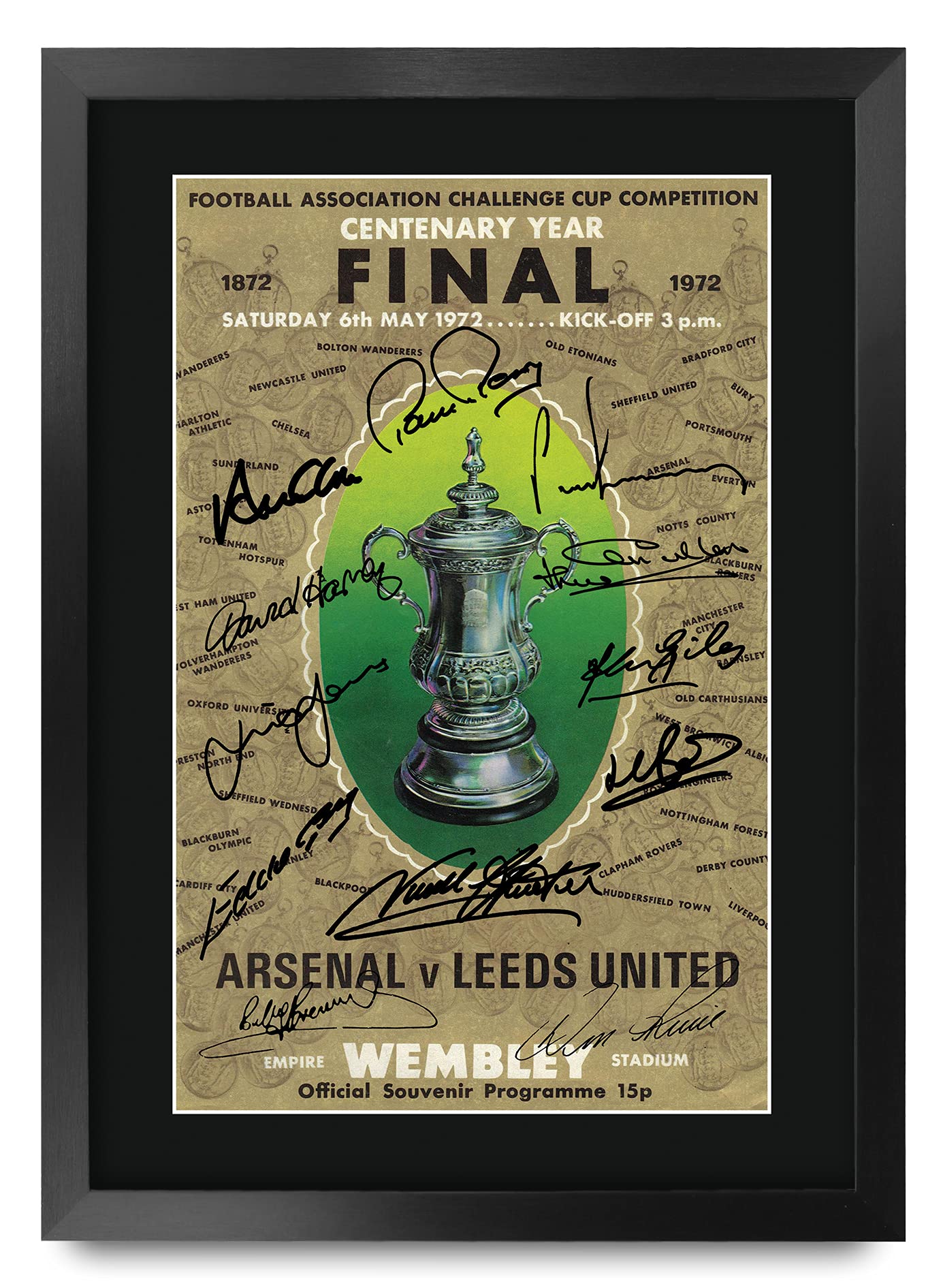 HWC Trading A3 FR Leeds United 1972 FA Cup Programme Poster The Team Signed Gift FRAMED A3 Printed Autograph Football Gifts Print Photo Picture Display — image 1