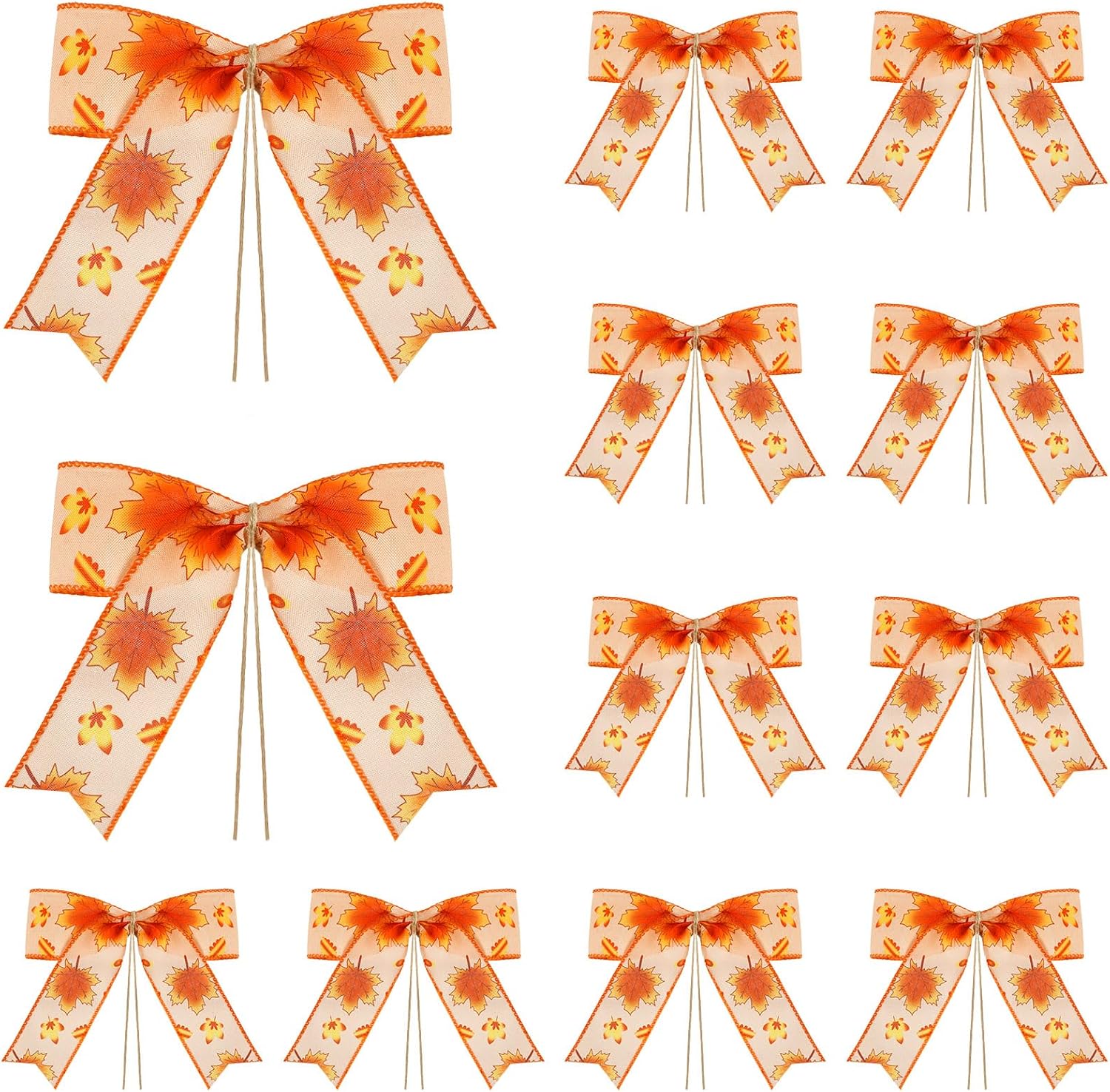 Bows & Ribbons - Bencailor 12 Pcs Fall Wreath Bows Orange Buffalo Plaid Burlap Bows Pumpkin Maple Leaf Autumn Bows with Wired Edge Vintage Farmhouse Bows for Thanksgiving Indoor Outdoor Decor, 7.1 Inch (Maple Leaf)