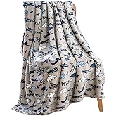 Velvety Soft Fleece Planes Clouds Throw Blanket: Navy Grey Gray White Variety of Aviation Flying Airplanes for Kids or Adults, Travel Wrap Comfort or Room Decor Accent