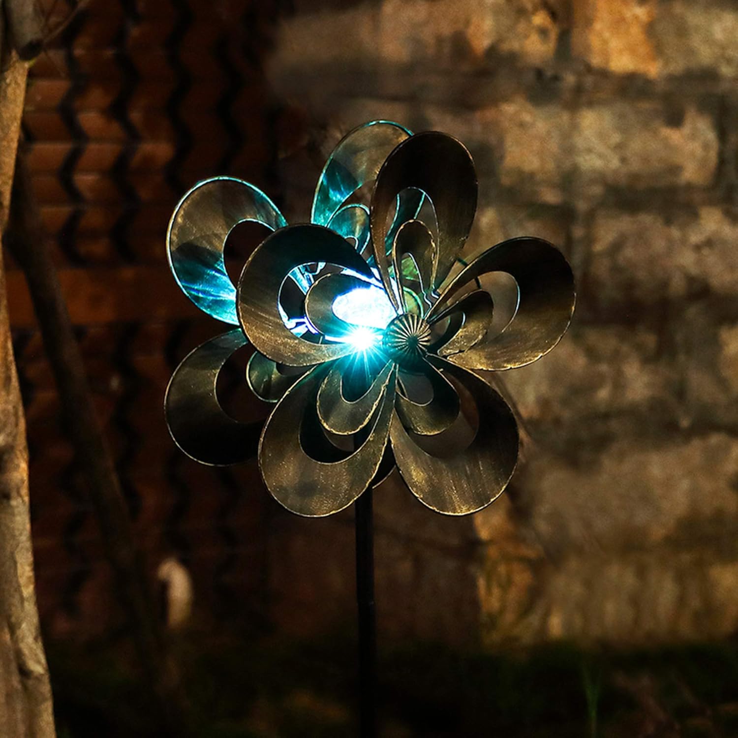 SteadyDoggie Solar Wind Spinner Magnolia Multi-Color Seasonal LED Lighting Solar Powered Glass Ball with Kinetic Wind Spinner Dual Direction for Patio Lawn & Garden : Garden & Outdoor