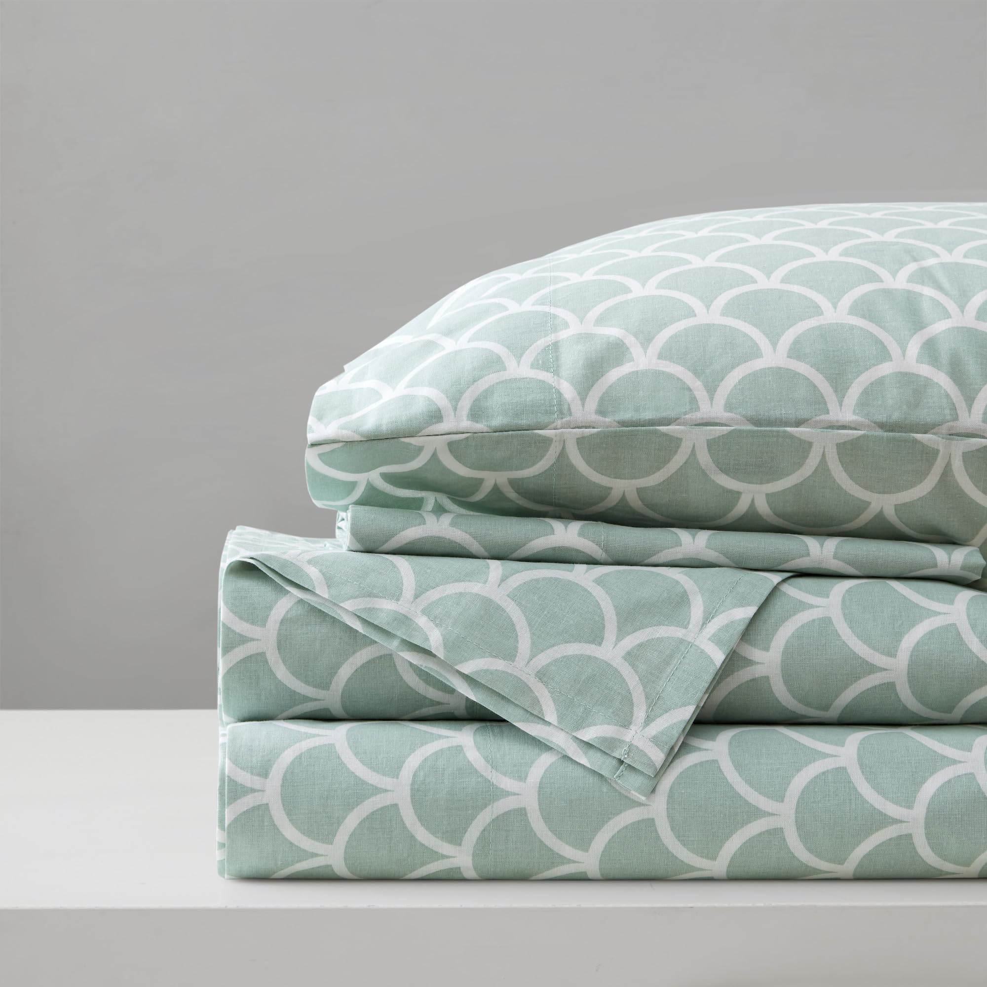 Photo 1 of Comfort Spaces 100% Cotton Sheet Set Breathable, Lightweight, Soft with 14" Elastic Pocket Fits up to 16" Mattress, All Season Cozy Bedding, Matching Pillow Case, King Scales 4 Piece