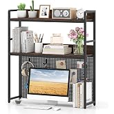 Tangkula Desktop Bookshelf, Multipurpose 2-Tier Desk Hutch with Pegboard, Industrial Countertop Storage Organizer Rack for up to 32" Computer Monitor, Hutch for Dorm Home Office (Rustic Brown)