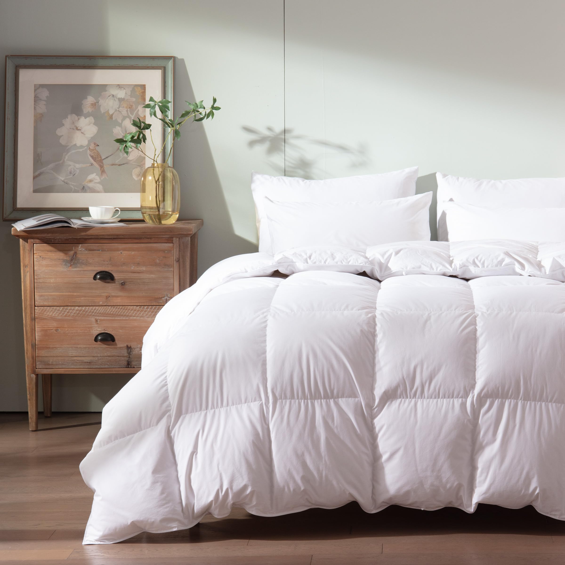 Photo 1 of WENERSI Feather Down Comforter Oversize King Size,Hotel Style Bedding Comforter,750+ Fill Power,1200TC,100% Organic Cotton Fabric,All Season White Duvet Insert with 8 Corner Tabs Grey