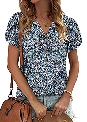 KISSMODA Women's Tunic Tops Casual V Neck Short