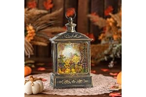 TIJNN 12.5 inch Autumn Snow Globe Lantern, Sparkling Harvest Scarecrow Turkey Lantern USB Powered or Battery Thanksgiving Harvest Holiday Home Decor Gift