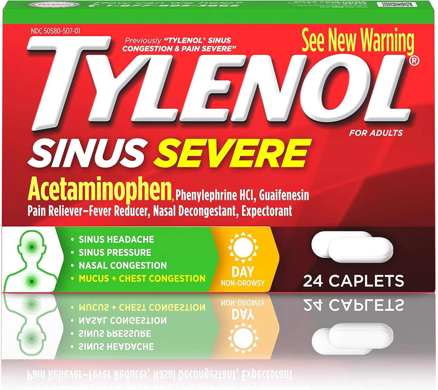 Amazon Com Tylenol Sinus Severe Daytime Caplets With Acetaminophen 325mg Guaifenesin 0mg Phenylephrine Hcl 5mg Non Drowsy Pain Reliever Expectorant Nasal Decongestant 24 Ct Health Personal Care