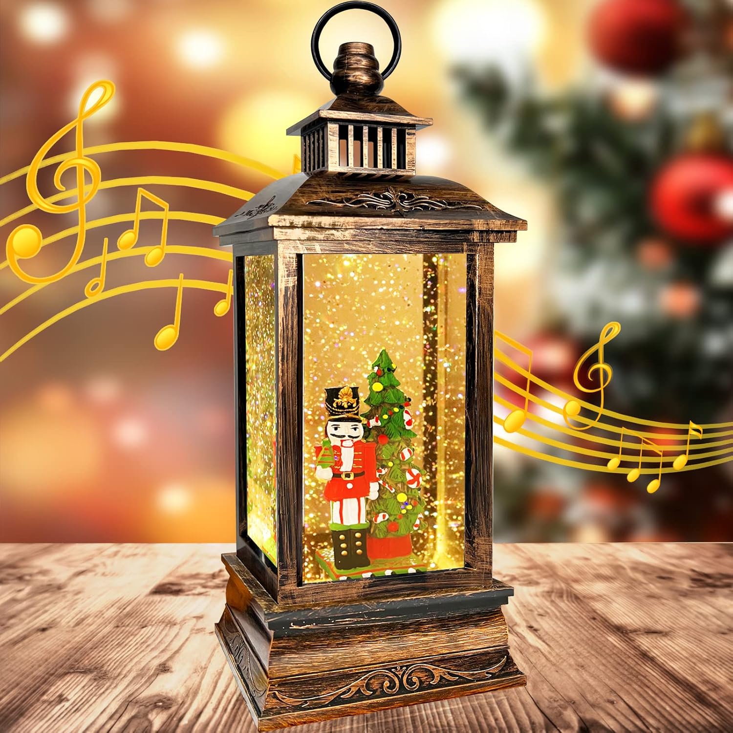 Snow Globes - TURNMEON 12.5 Inch Lighted Christmas Musical Snow Globe Lantern with 8 Songs Timer Christmas Decoration Nutcracker Glittering Lantern USB or Battery Operated Christmas Home Indoor Decor Xmas Gift