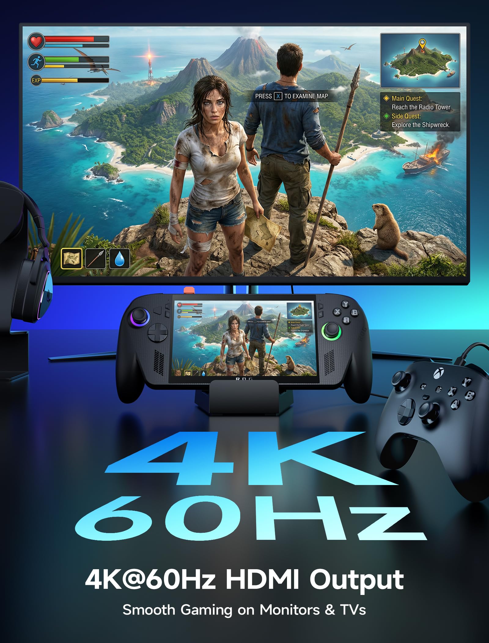 JSAUX Dockingstation 4K@60Hz für ROG Xbox Ally X/Steam Deck OLED/Legion Go S, 4 in 1 Steam Deck Dock mit HDMI, 2X USB 2.0, 100W PD, für Steam Deck, HB0503 3
