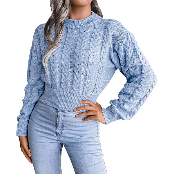 Women's 2024 New Cable Knit Cropped Sweater Long Sleeve Knit