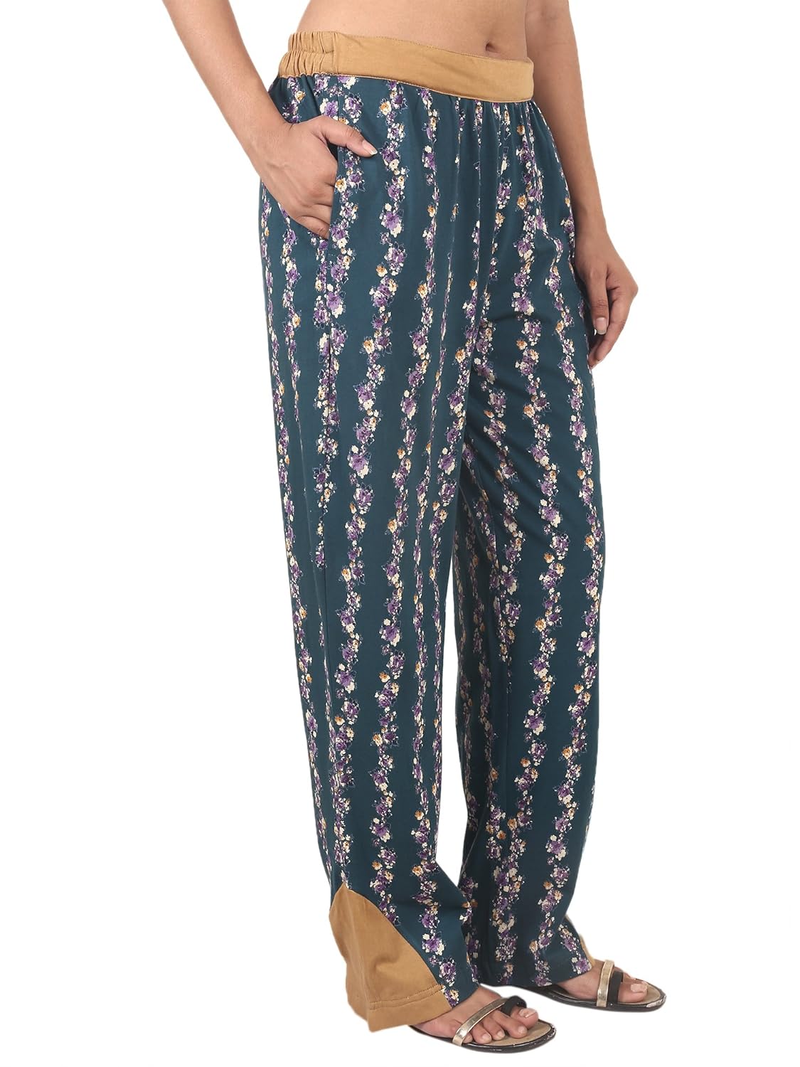 9teenagain women's printed and plain hoisery pajama (dark green)