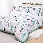 FRAMICS 3 Pieces Christmas Duvet Cover King Size with Plush Edge Christmas Tree Snowflake Duvet Cover Set King with 2 Pillow Shams Teal Merry Christmas Comforter Cover with Zipper Closure,104" x 90"
