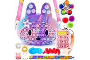 Exun Pop Crossbody Purse Bags Fidget Toy Pack, Bunny Shoulder Bag Mini Sensory Toys, 3 4 5 6 7 8 9 10 Year Old Birthday Party Gift for Girls Kids, Easter Valentine Christmas Stocking Stuffers