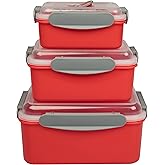 Microwave Vegetable Steamer Containers - 3 Pack Reusable Nesting Food Storage Large, Medium, Small - Meal Prep Containers, Store Leftovers -Locking Steam Vent Lids - BPA Free, Fridge and Freezer Safe