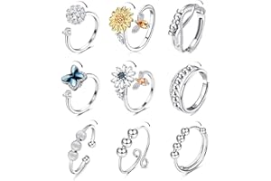 Diamday Fidget Anxiety Rings for Women Spinner Fidget Rings for Anxiety Adjustable Cubic Zirconia Flower Butterfly Sunflower 