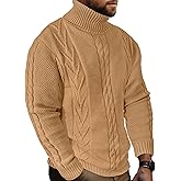 JEMLDL Men's Turtneck Pullover Sweaters Cable Knit Casual Pullover Sweater