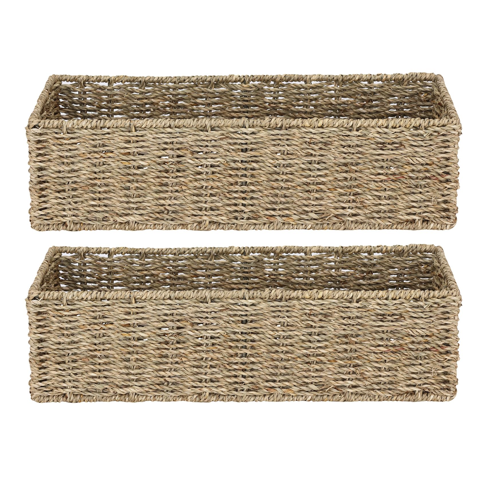 Photo 1 of **HAS DAMAGES** WEAVELYRICS [2-Pack] Seagrass Storage Baskets, Rectangle Wicker Containers, Wicker Toilet Basket Tank Topper, Handwoven Natural Storage Baskets for Shelves, Bathroom, Bedroom (16" x 6.5" x 4.3")