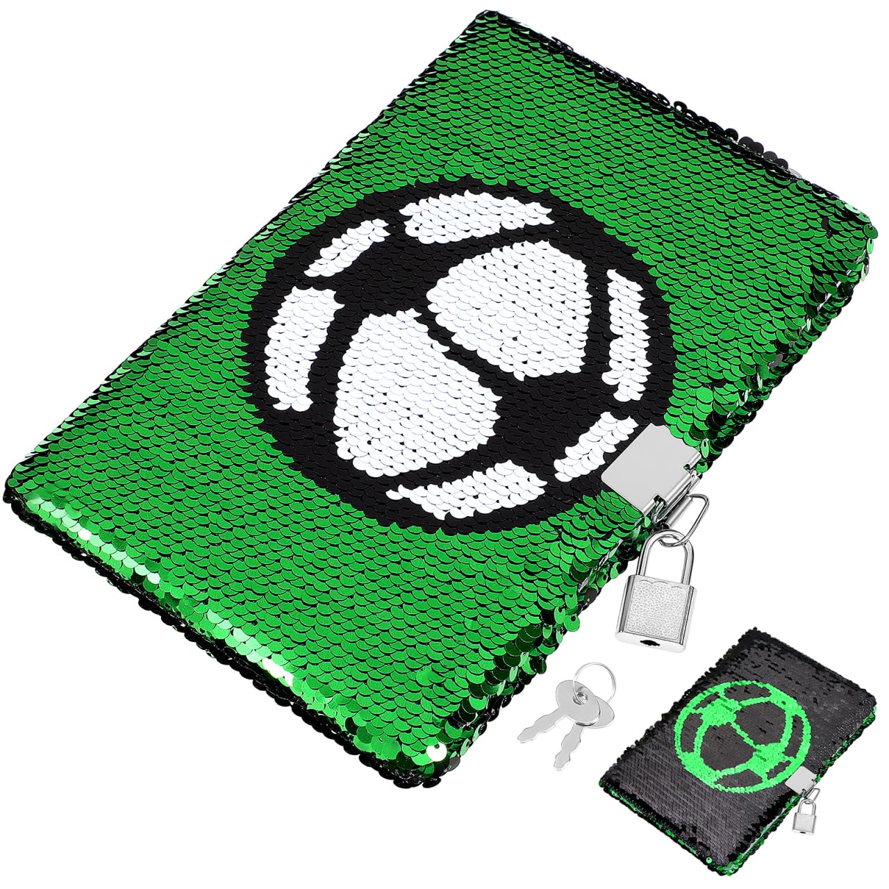 Gatuida Diary with Lock and Keys: Football Sequin Notebook with Sturdy Privacy Lock, A5 Journal Notebook and Personal Writing Pad, Birthday Gifts for Kids Boys Ages 6-12