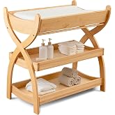 Comfy Cubs Baby Changing Table - Baby Change Table, Natural Wood | Sturdy Wood Construction, Timeless Look Infant Changing Table with Two Open Shelves for Infant Daycare Essentials Storage