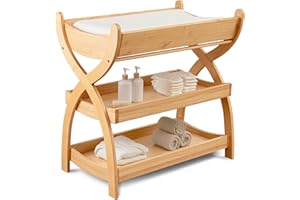 Comfy Cubs Baby Changing Table - Sturdy Wood Construction, Timeless Look Baby Change Table with Two Open Shelves for Infant Daycare Essentials Storage - Natural Wood