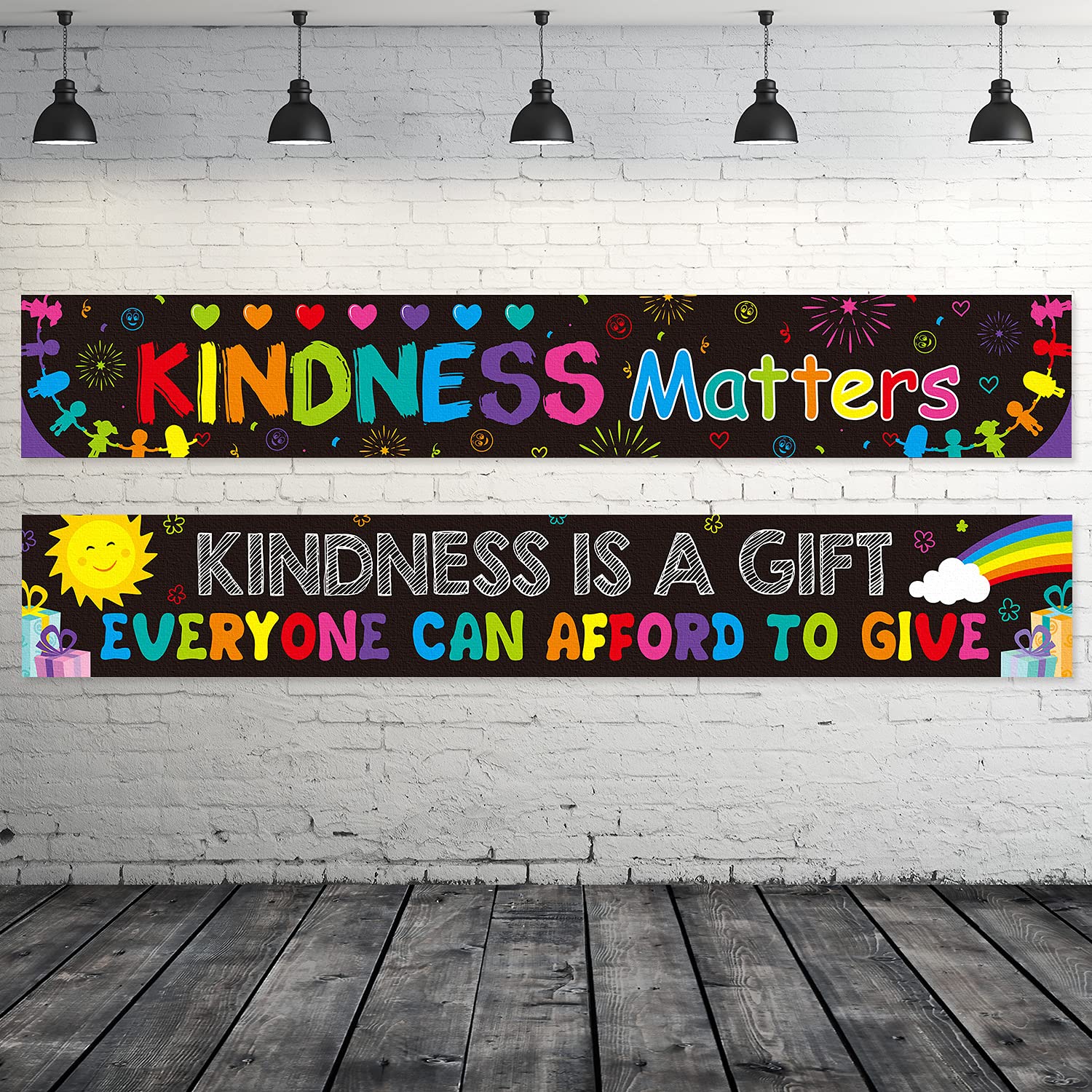 Photo 1 of 2 Pieces Classroom Bulletin Board Decoration Kindness Banner Rainbow Borders Motivational Classroom Poster Matters School Banner with 40 Glue Points for Elementary Middle School Wall(Dark Color)