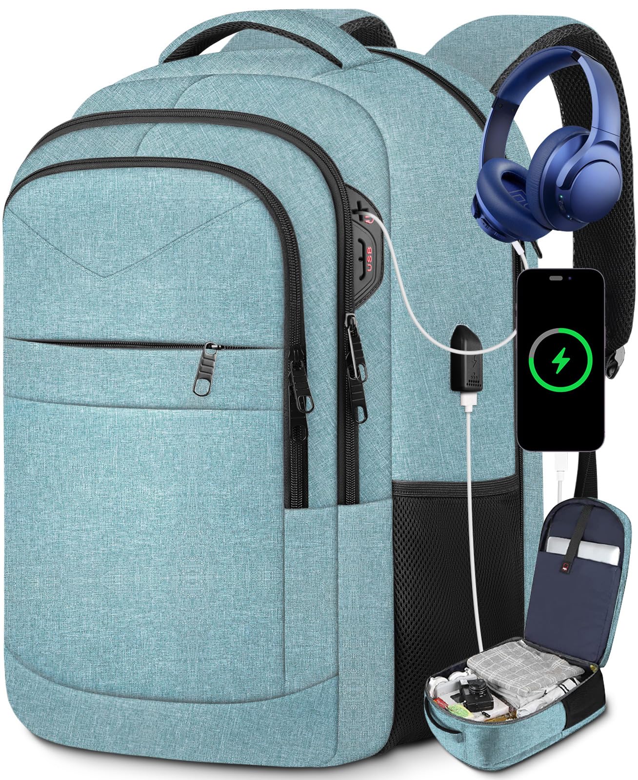 Large Travel Laptop Backpack For Women & Men – 17.3" TSA-Friendly USB Charging Backpack (Light Pink) - View #12