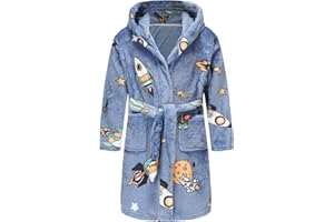 E.W Apparel Boys Fleece Robe Girls Hooded Bathrobe Toddlers Soft Fuzzy Robe for Kids