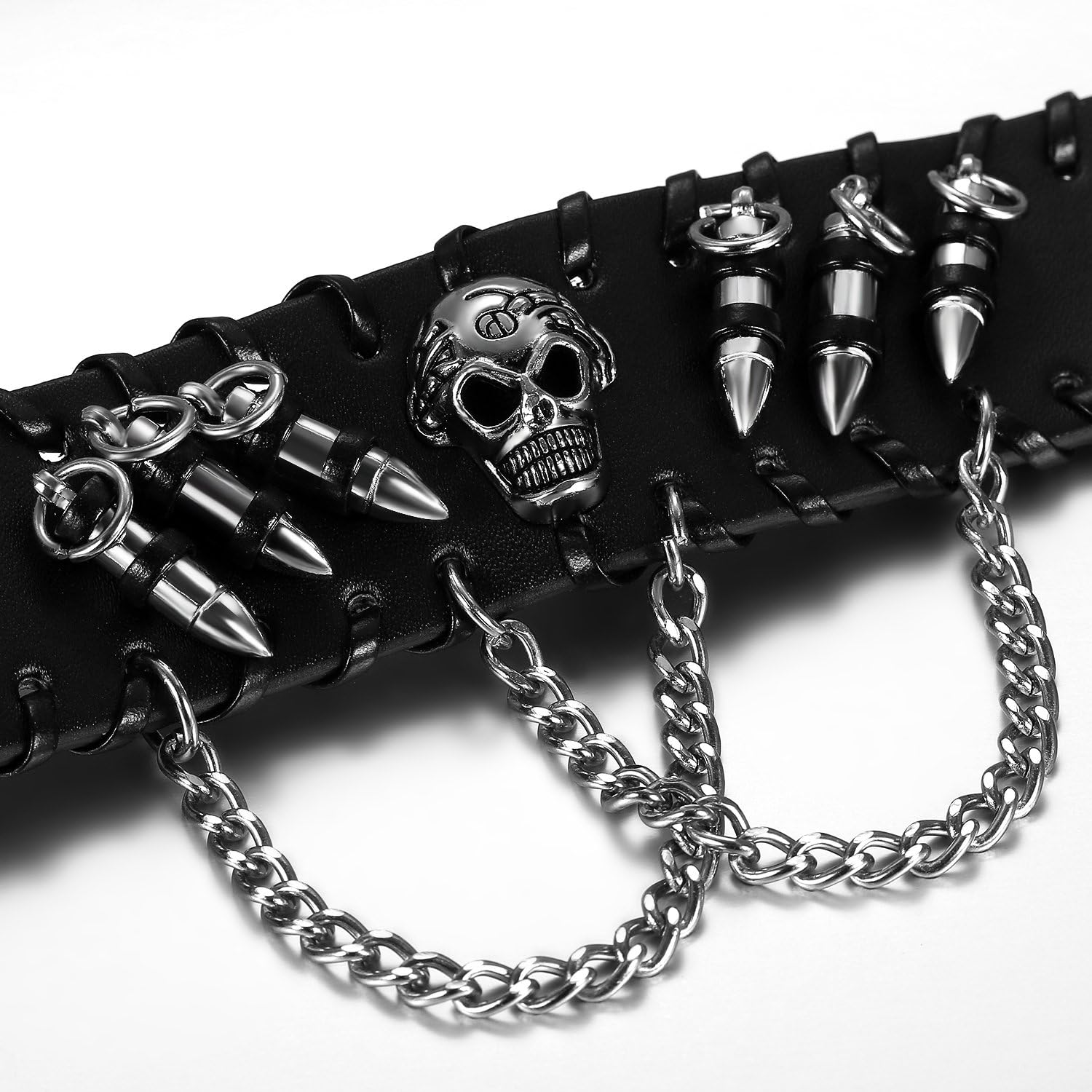 JewelryWe Punk Pu Leather Skull Bullet Lion Dragon Charm Wide Bracelet Wristband Adjustable 7.8inch, 20 centimeters - Image 3