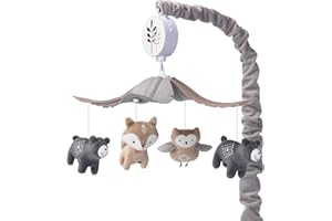 Lambs & Ivy Woodland Forest Gray/Tan Musical Baby Crib Mobile Soother Toy