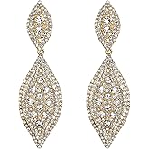 Flyonce Women's Rhinestone Crystal Wedding Bridal 2 Leaf Drop Dangle Chandelier Earrings