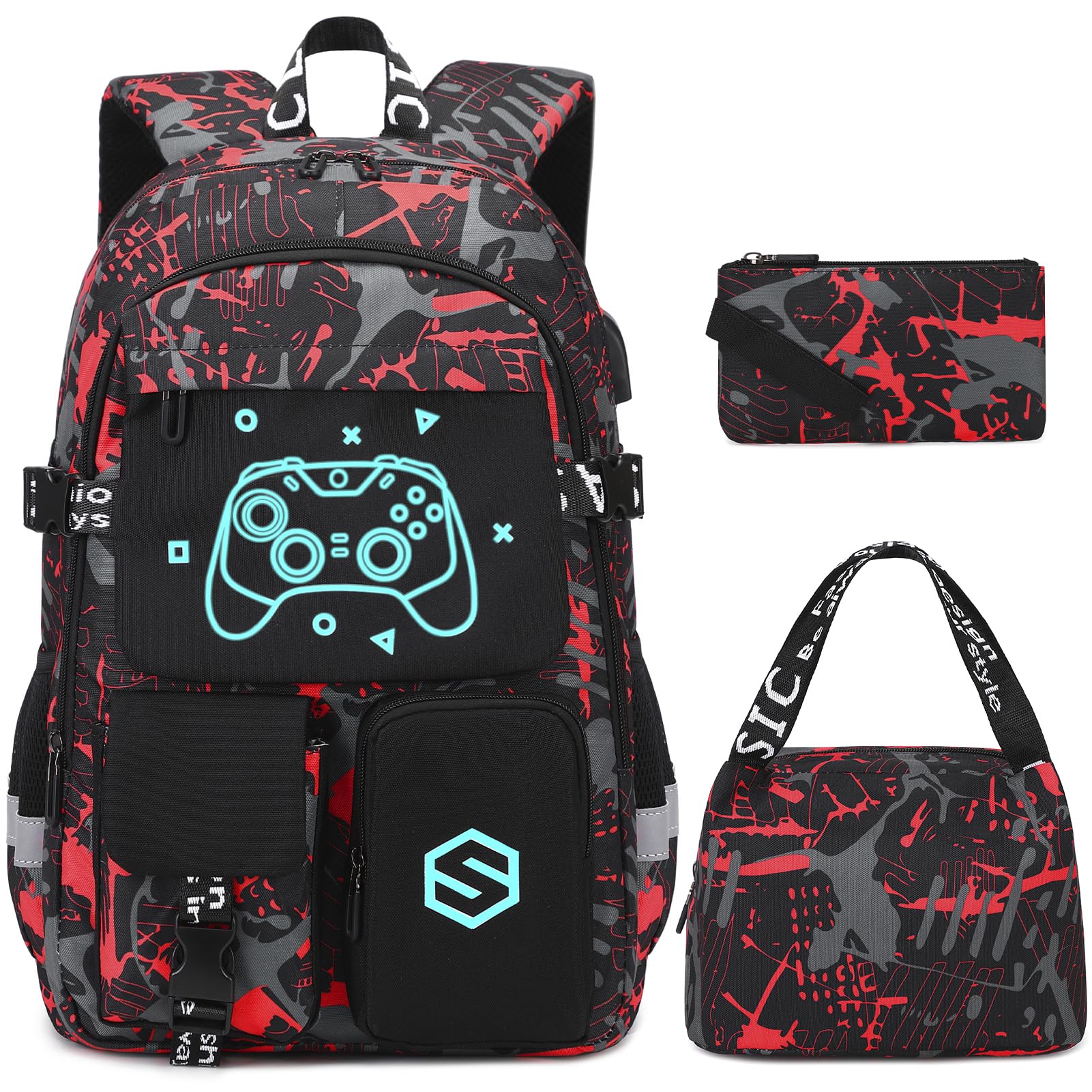 Photo 1 of Scothen Boys Backpack, Cool Luminous School Backpacks for Boys with Lunch Bag Pencil Case, Kids Backpack Kindergarten Elementary Middle School Book Bags for Teen Boy Children with USB Charging Port