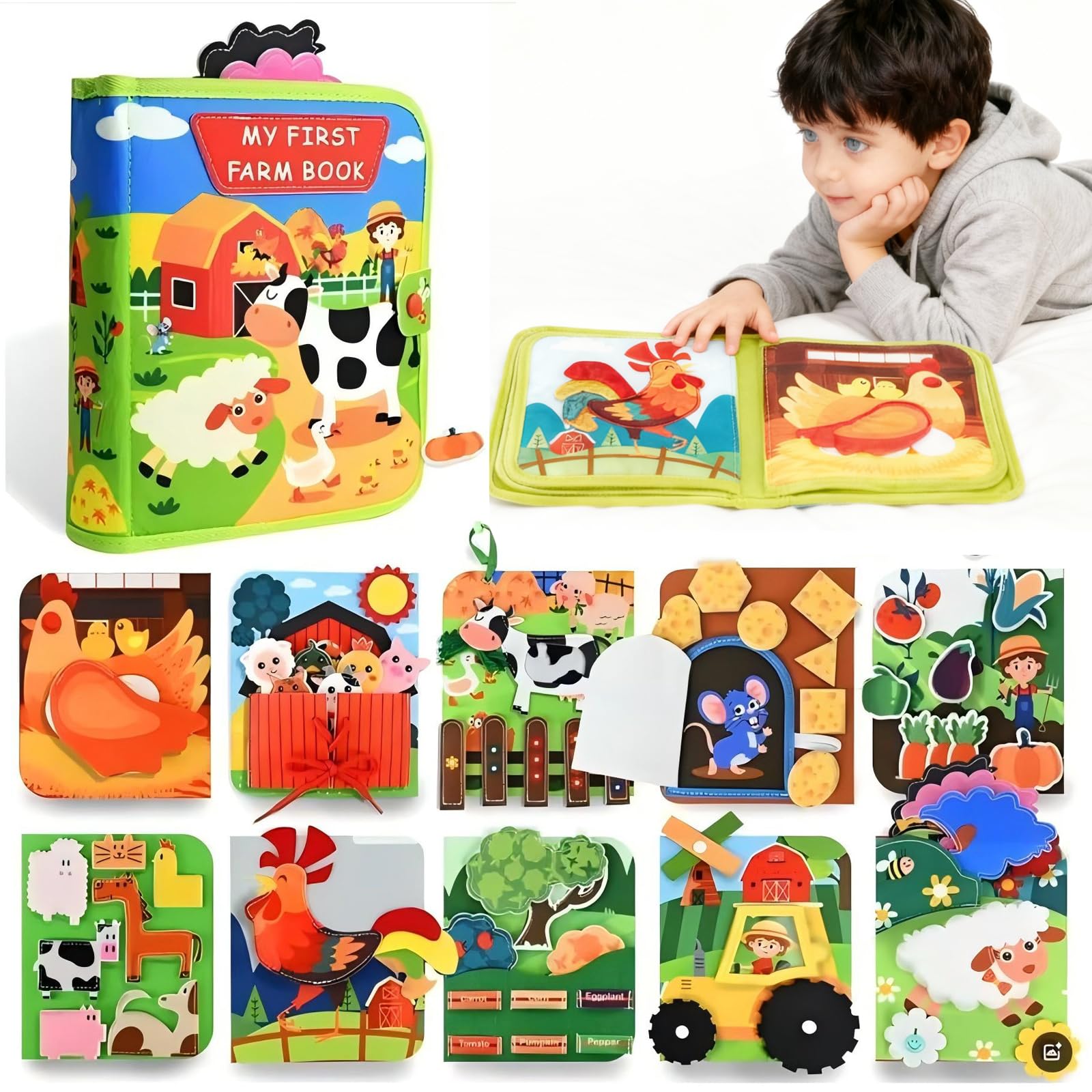 SiumPklay Montessori Busy Board for 1 2 3 4 Year Old Boy Girl Gifts|1st Birthday Present & Travel Educational Toy|Animal Farm Sensory BusyBook for Toddlers Age 1-2-3 | Learning Toys for 1+ Year Old