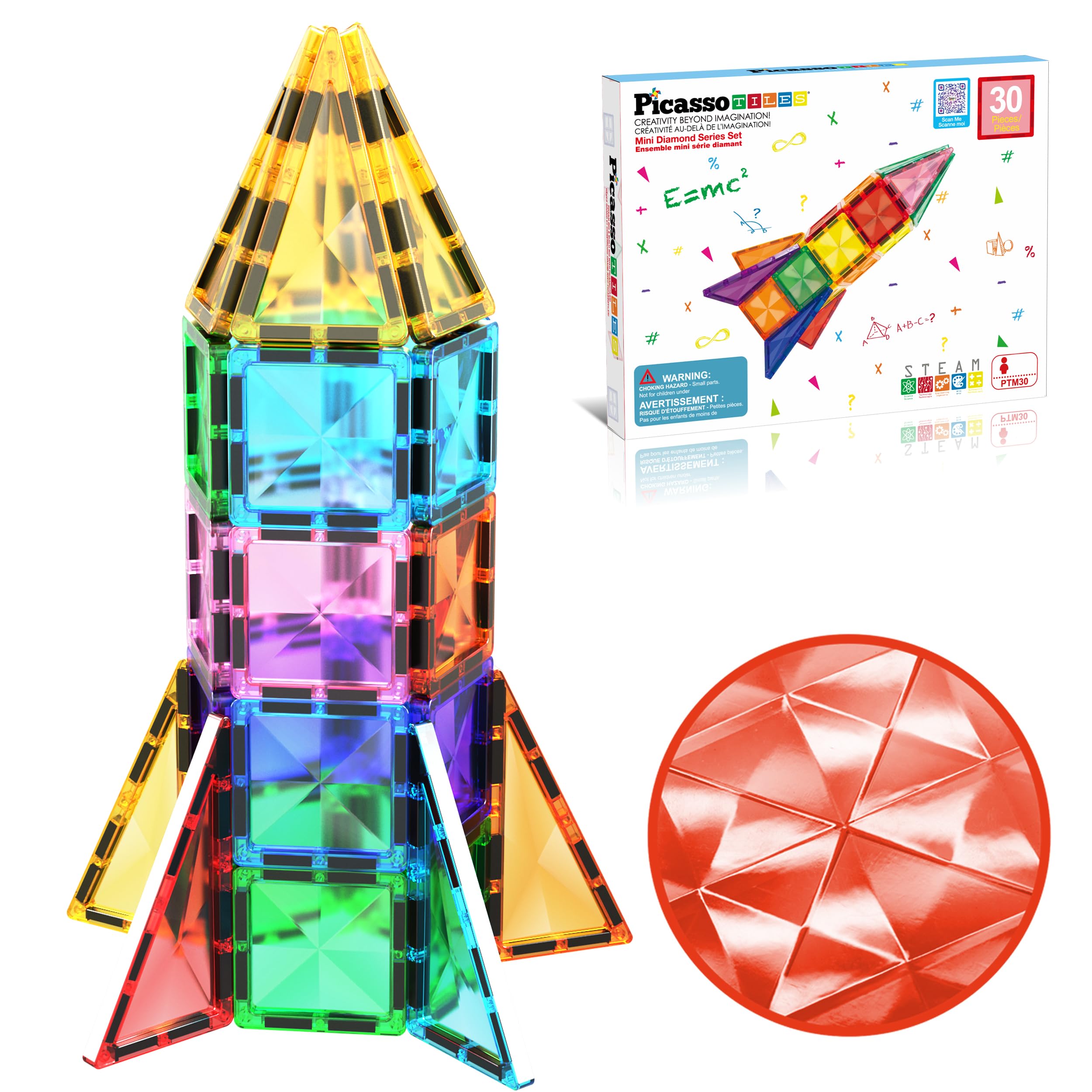 PicassoTiles 30 Piece Magnetic Building Blocks Mini Diamond Series Travel Size On-the-Go Magnet Construction Toy Set STEM Learning Kit Education Playset Child Brain Development