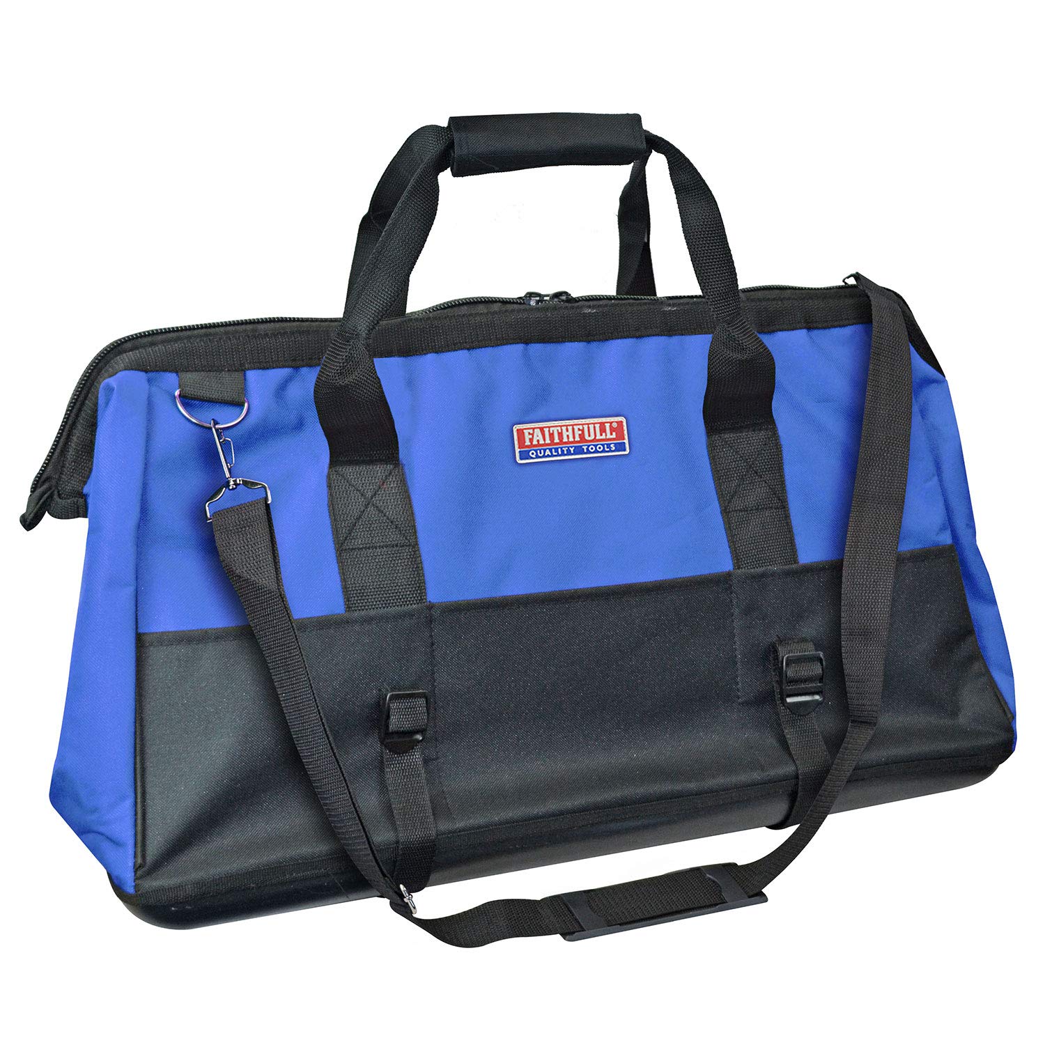 Faithfull FAITBHB24 Wide Mouth 610mm (24in) Tool Bag with Hard Base, Steel Frame, Adjustable Strap with 17 Pockets
