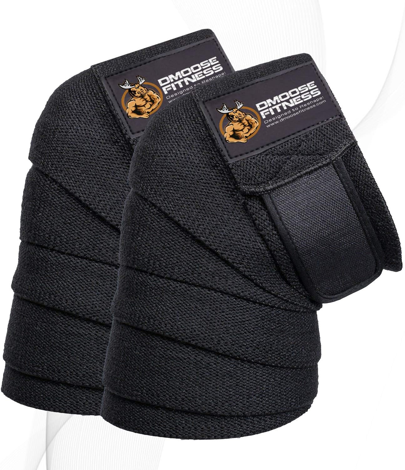 DMoose Fitness Compression Knee Wraps for Weightlifting, Powerlifting, Gym Workouts, and