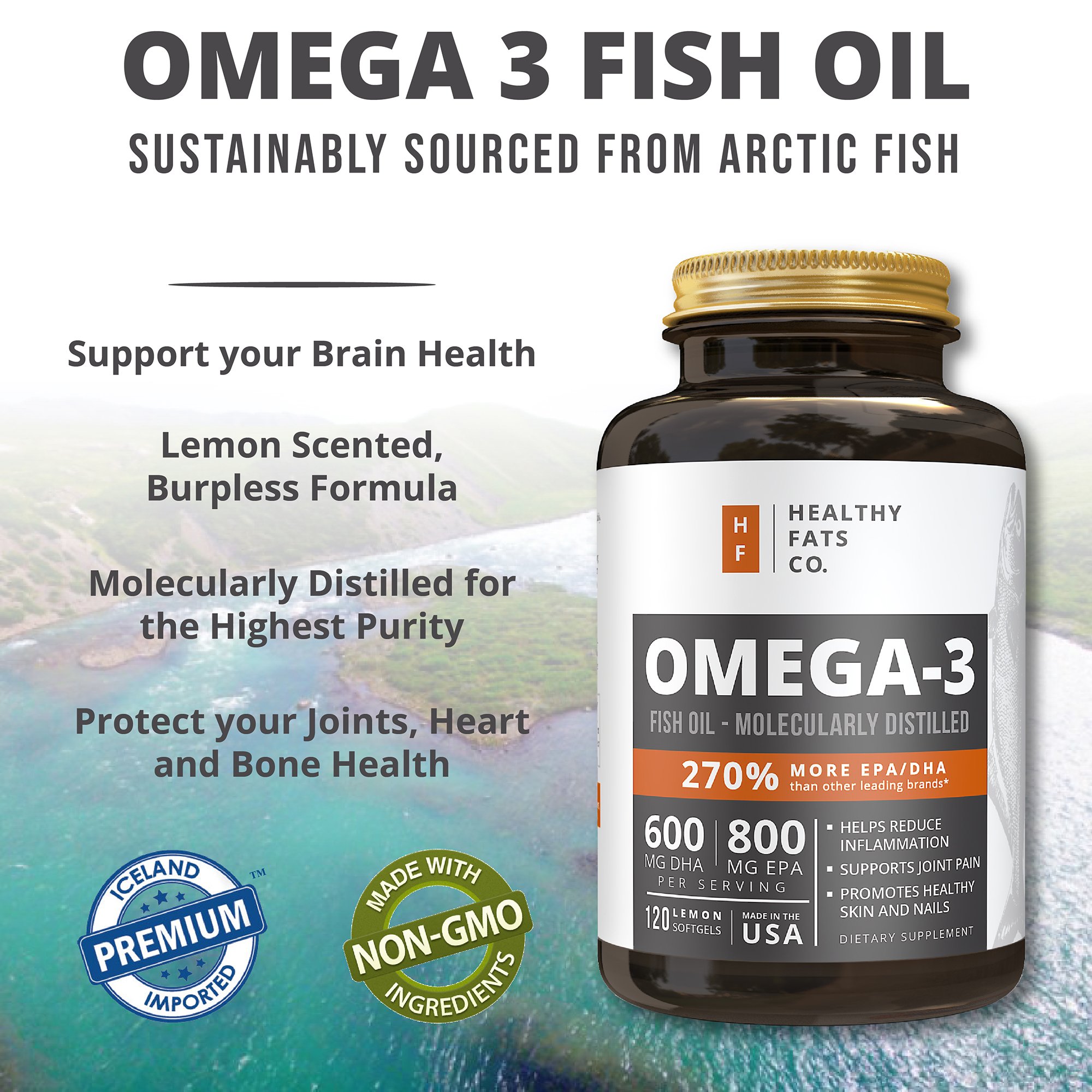 Fish Oil Omega 3 Capsules Best Triple Strength Supplements with EPA