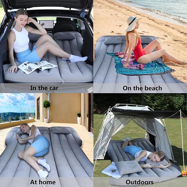 HANDZEE CAR AIR MATTRESS, INFLATABLE BED COMPATIBLE WITH TESLA MODEL Y, THICKENED COMFORTABLE DURABLE, FOLDABLE MATTRESS FOR TRUNK/REAR SEAT, AIR BED FOR SLEEPING CAMPING TRAVEL (GREY)