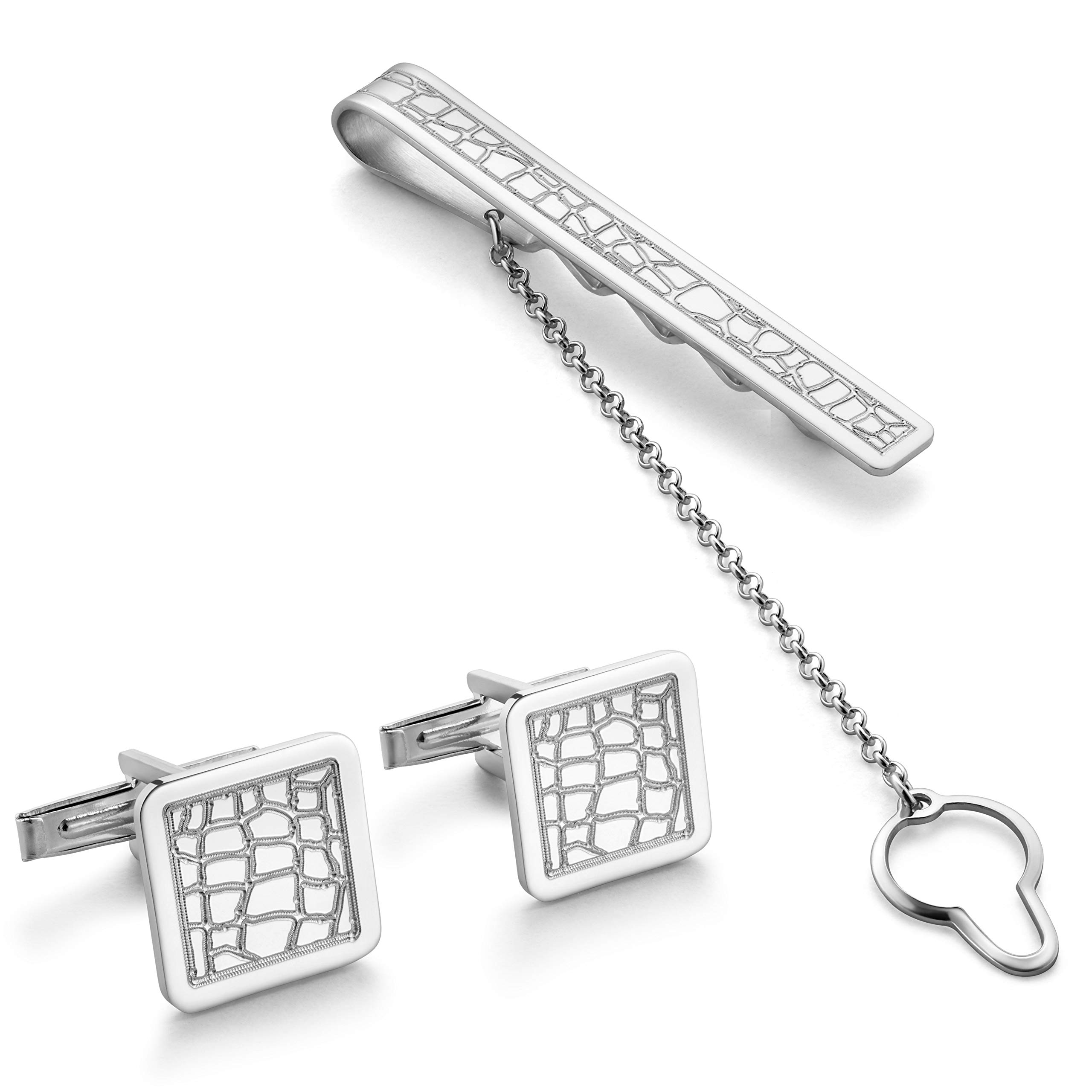 Premium Mens Jewelry Set With Cufflinks And Tie Clip In Sterling Silver