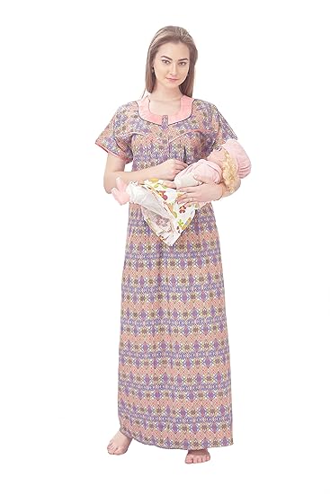 Women's Cotton Feeding Nighty/Maternity Night Dress with Zip