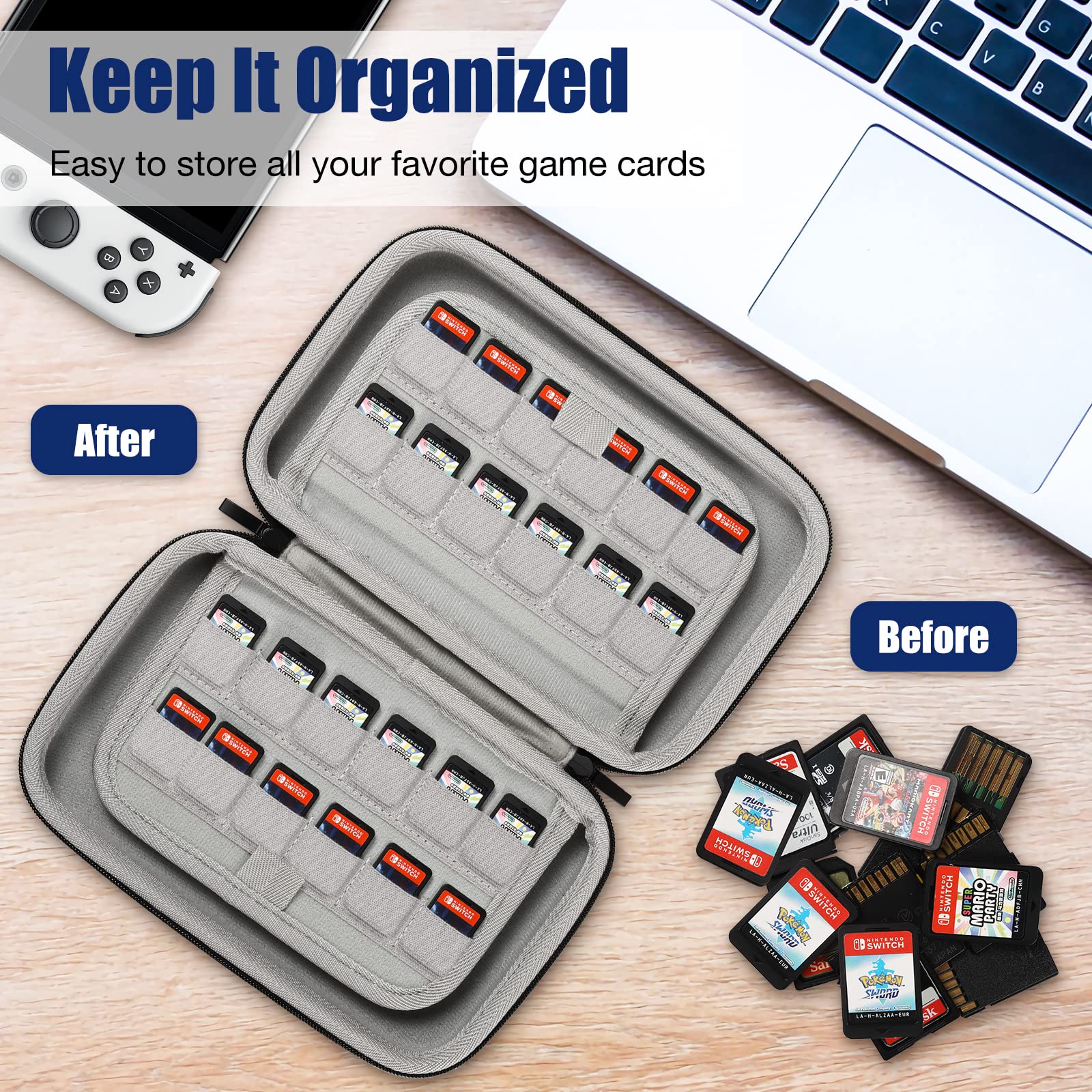 MoKo 96 Switch Game Case, Switch Game holder Game Card Storage Case Cartridge Holder for Nintendo Switch & OLED Model, PS Vita Game Cards and SD Memory Cards, Black