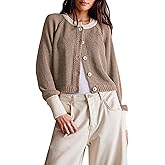PUWEI Women's Color Block Cardigan Sweaters Button-Up Long Sleeve Cropped Knited Jacket Casual Round Neck Trendy Tops