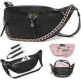 sedena Anti Pickpocket Crossbody Bag – Large Vegan Black Leather Sling Bag with RFID & Glasses Pockets, Anti Theft Design, Multiple Compartments, Chain Detail Travel Crossbody Bag for Women