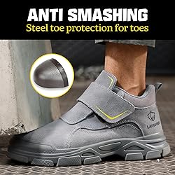 GLANOUDUN Steel Toe Boots for Men Grey Slip On