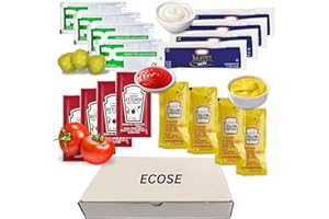 Condiment Ketchup, Mustard, Relish, Mayonnaise – 100 Total Packets (25pcs each) for BBQ, Hotdogs, Hamburgers, Lunches, ECOSE 