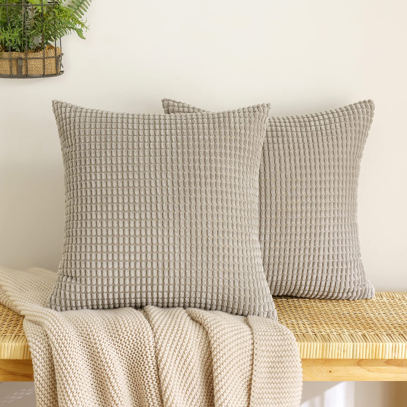 EMEMA Corduroy Granule Throw Pillow Covers Decorative Cushion Covers Square Soft Pellets Solid Pillowcase for Sofa Bedroom Sand 18x18 Inch 2 Pieces — image 1