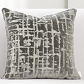Alerfa Square Geometrical Plaid Striped Cut Velvet Throw Pillow Cover 18x18 Inch Luxury Modern Decorative Accent Pillow Cover for Couch Living Room Bedroom, Gray