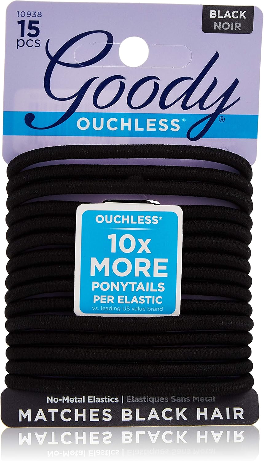 Goody Ouchless No Metal Elastics, Little Black Dress, 15 count, 15 count (Pack of 1)