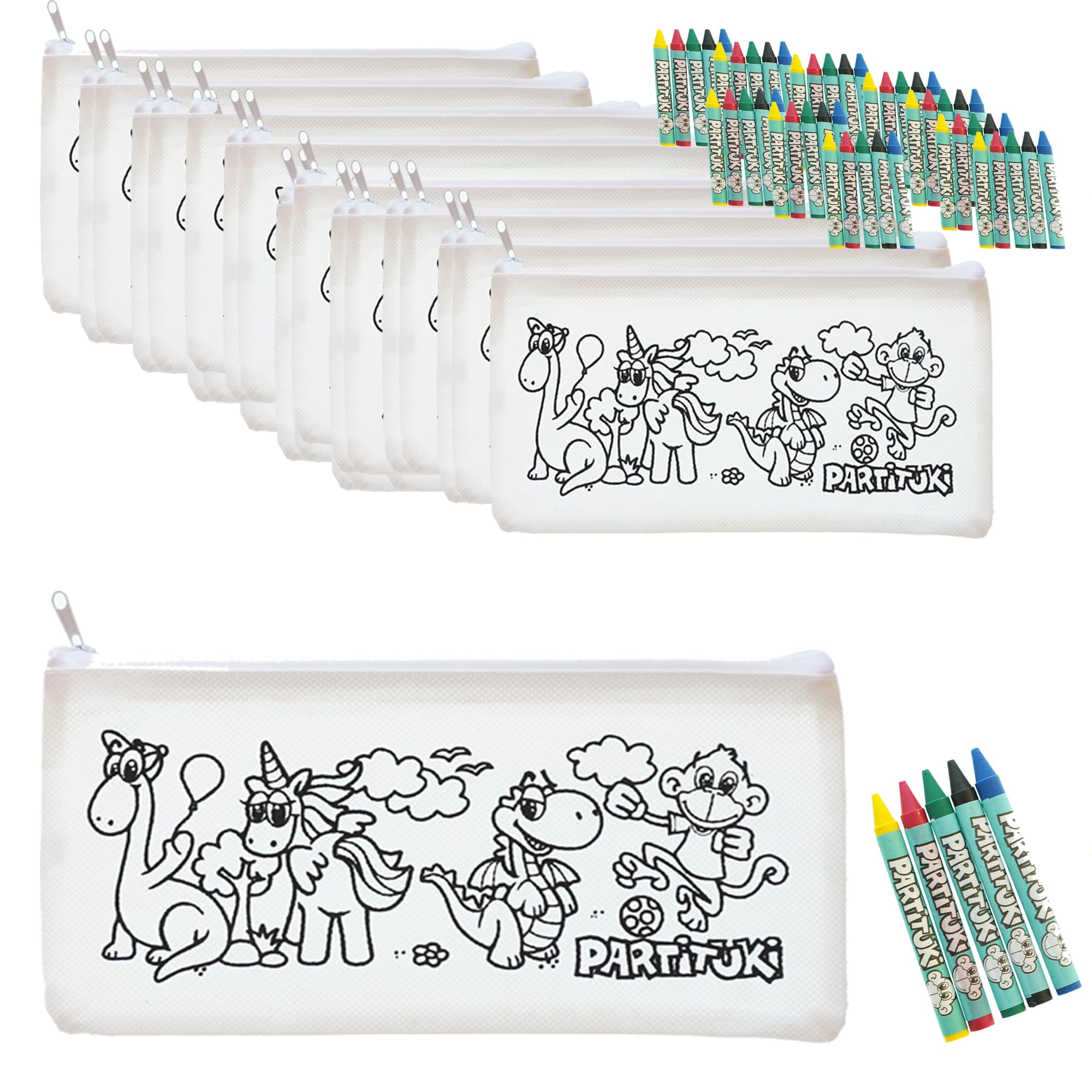 Partituki 20 Color Your Own Party Bags and 20 Sets of 5 Coloured Crayons Waxes. With CE Certificate of Non-Toxicity. Kids Birthday Party Favours